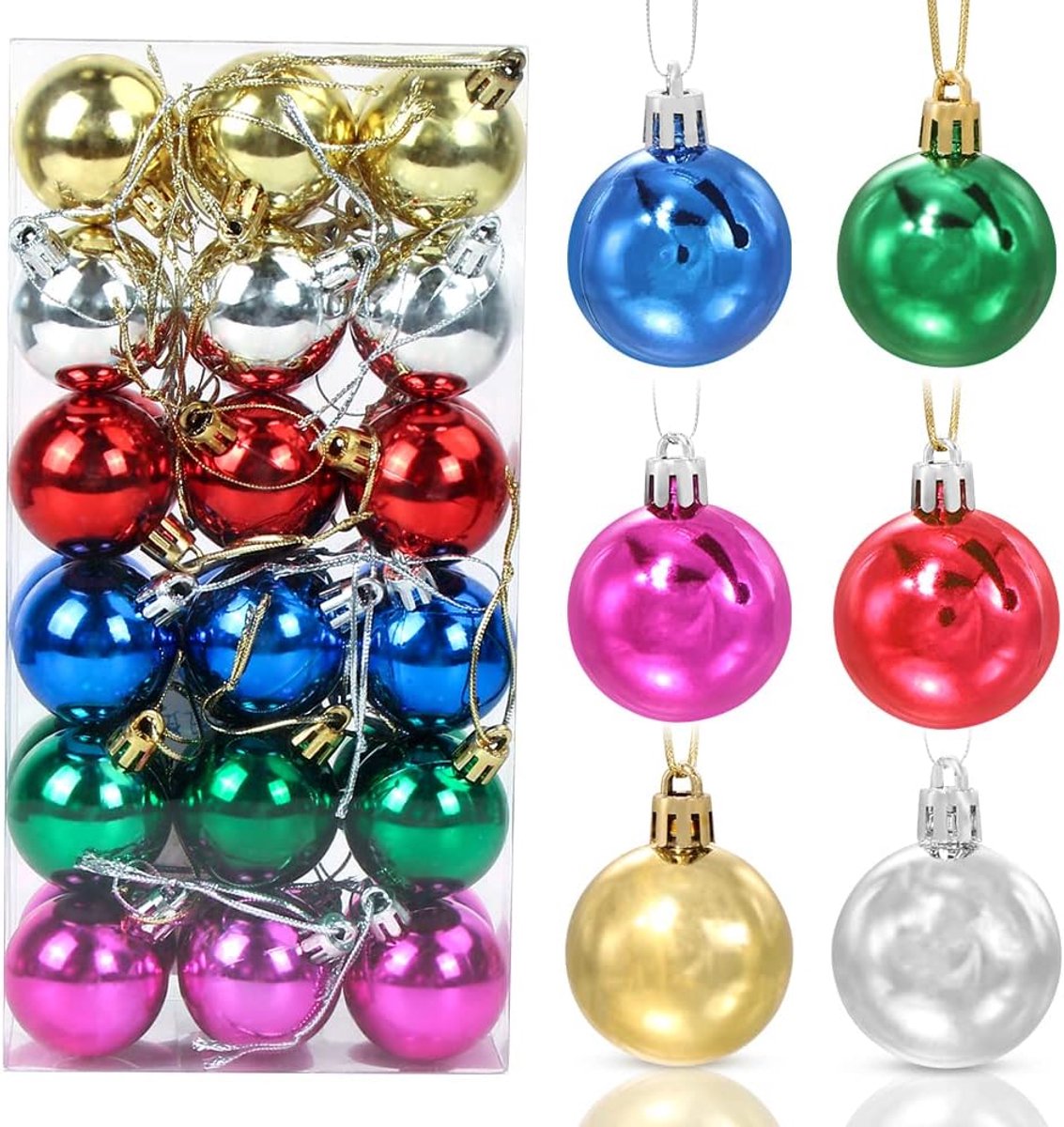 Thijox - Sprinlot Kerstballen Set van 36 Stuks, Kleurrijke Kunststof Kerstboomballen van 4 Cm, Onbreekbare Boomversiering voor Feestdagen, Kerst, en D