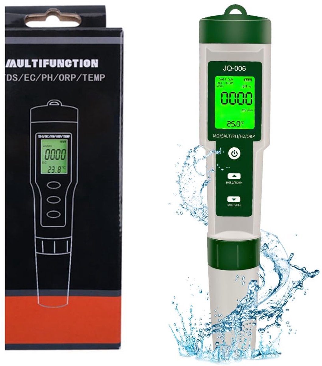 10-in-1 Elektronische pH Meter voor Zwembaden en Drinkwater, TDS Tester, EC Meter en Temperatuurweergave voor Nauwkeurige Wateranalyse