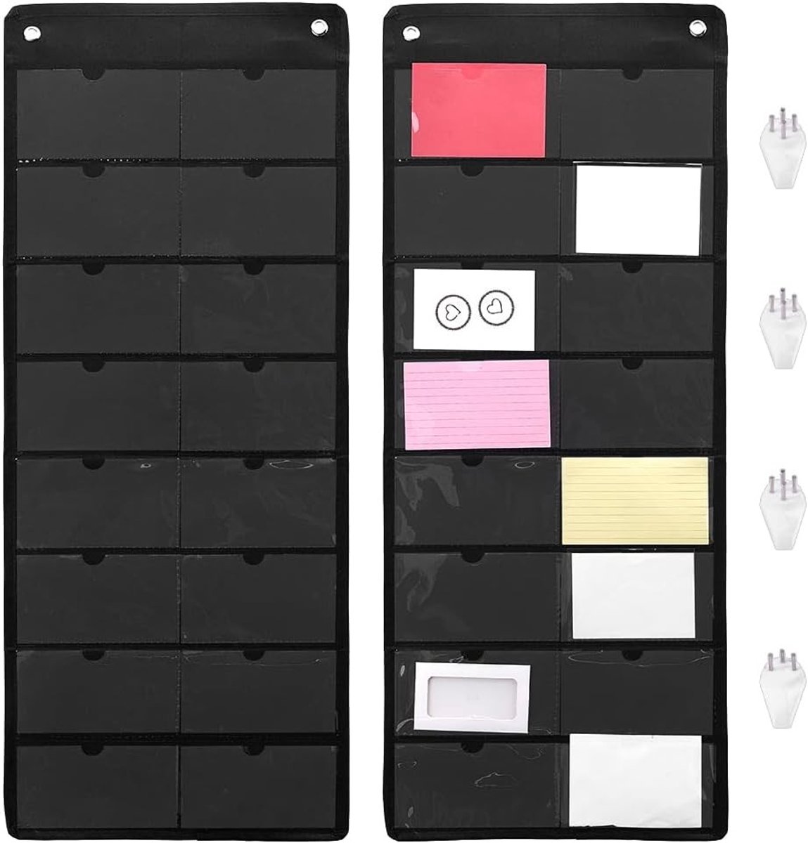 2 Set Classroom Pocket Chart 37.4x13.2 In Zwarte Muur File Organizer met 16 Transparante Opbergvakken voor Kantoor, Klas en Onderwijs Hulpmiddelen, Ideaal voor Huiswerk en Schema's