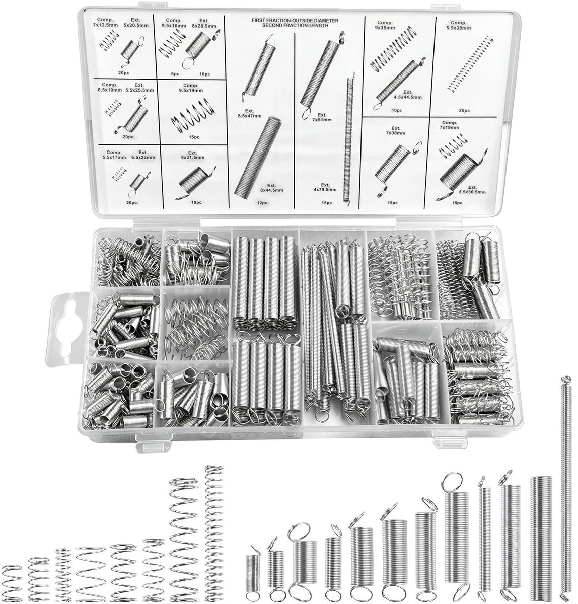 300-delige set met druk- en verlengveren, 20 verschillende maten, mini-mechanische veren, voor penreparatie, knutselen, werkplaats, industrie