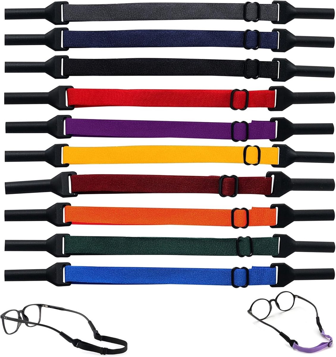 Verstelbare brillenhouders, set van 10, antislip brillenkoord, ideaal voor leesbrillen en zonnebrillen, comfortabel en praktisch