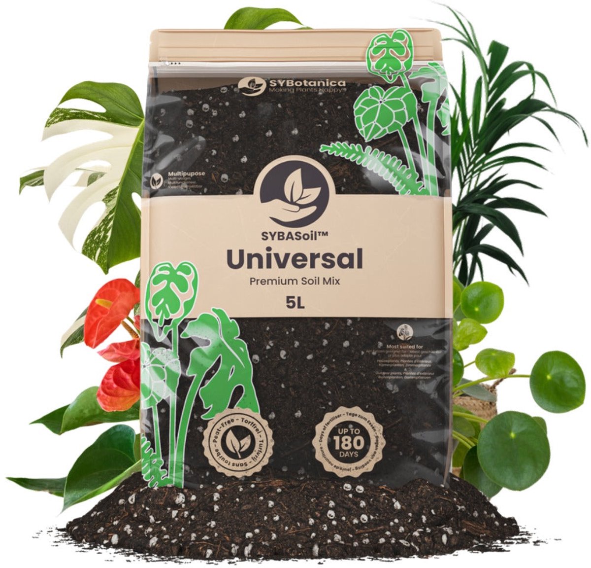 SYBASoil - Universal mix 5L - Turfvrije Potgrond Mix - 6 Maanden Voeding