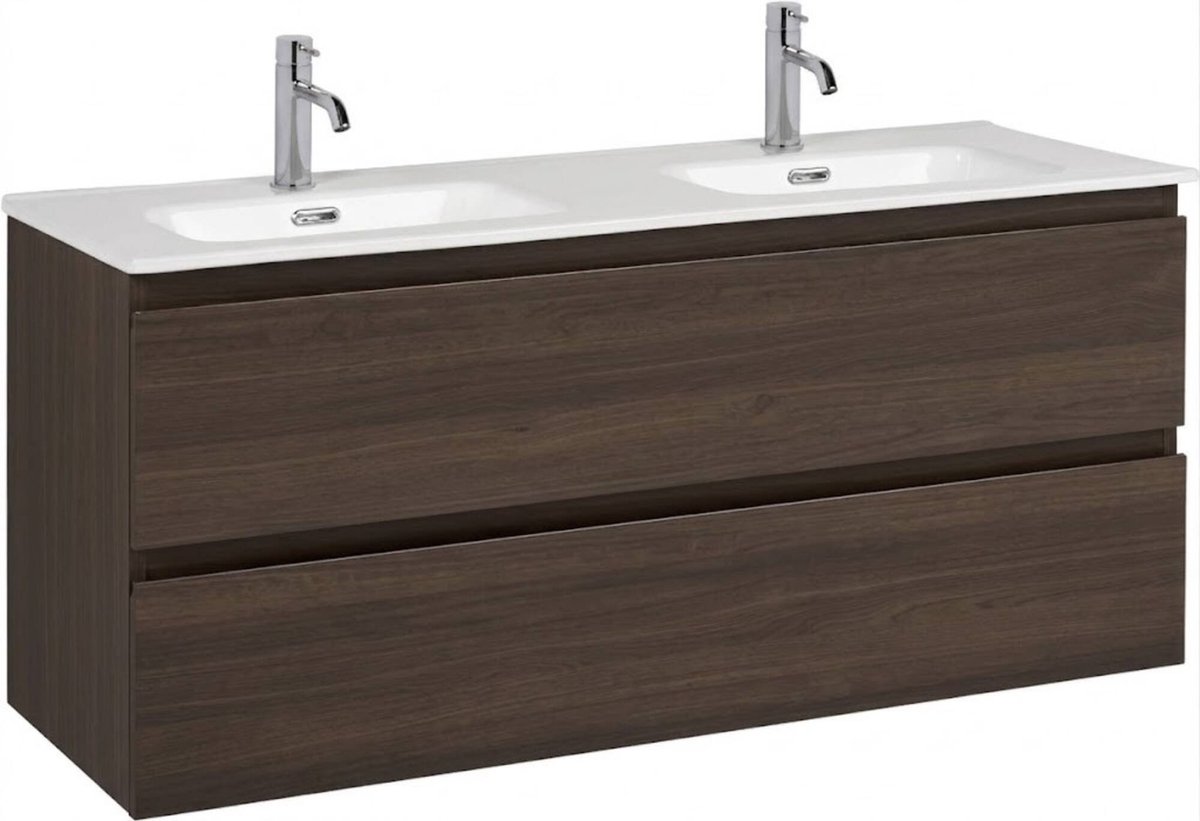 Saqu Arvid badmeubel incl. dubbele keramische wastafel 120x47x57cm warm eiken