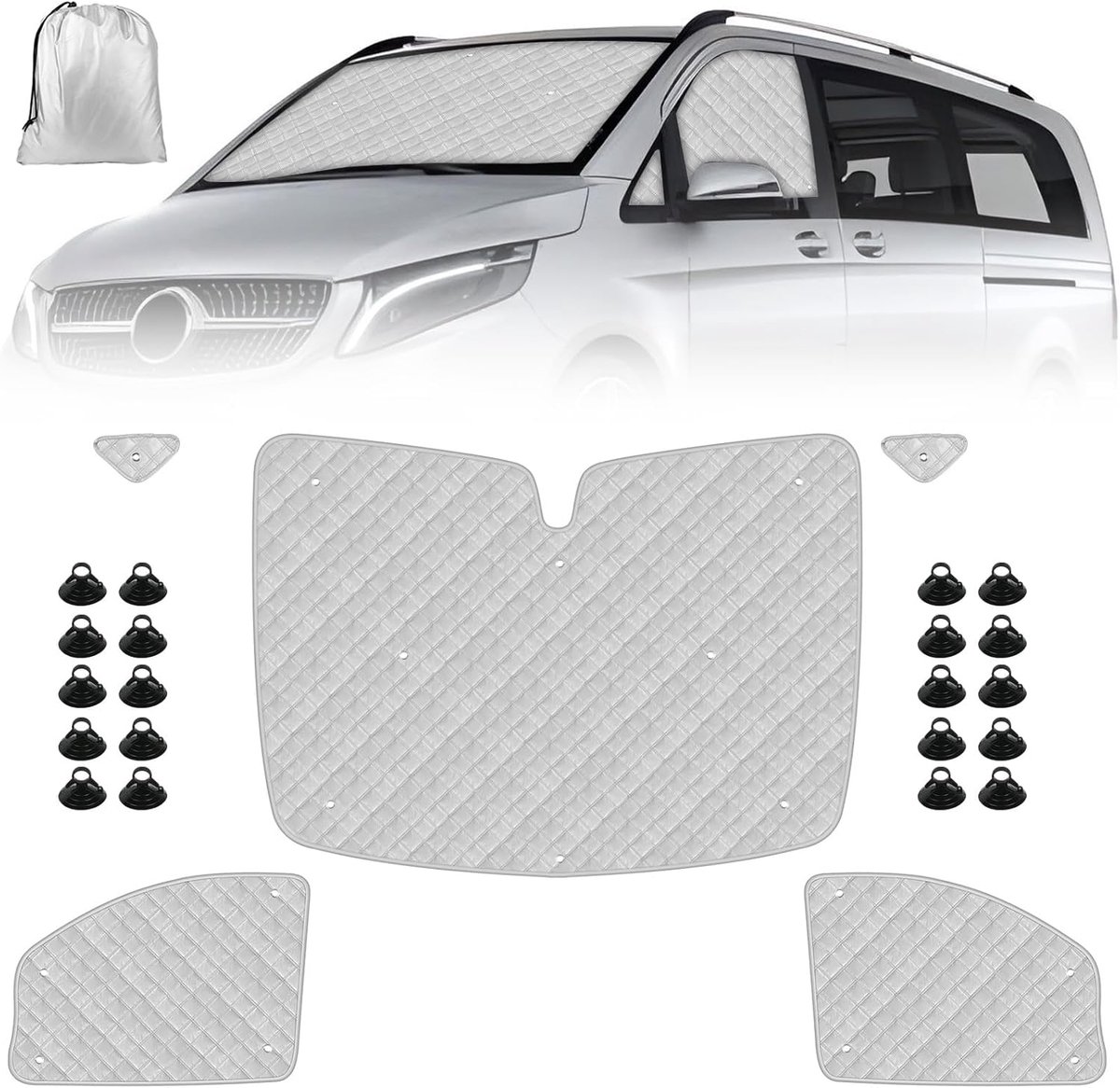 Thijox - Wohnmobil Windscherm Zonnescherm voor Mercedes-Benz VITO III W447 2014-2022, Intern Thermorolgordijn Set met Opbergtas (5PCS) voor Camping en