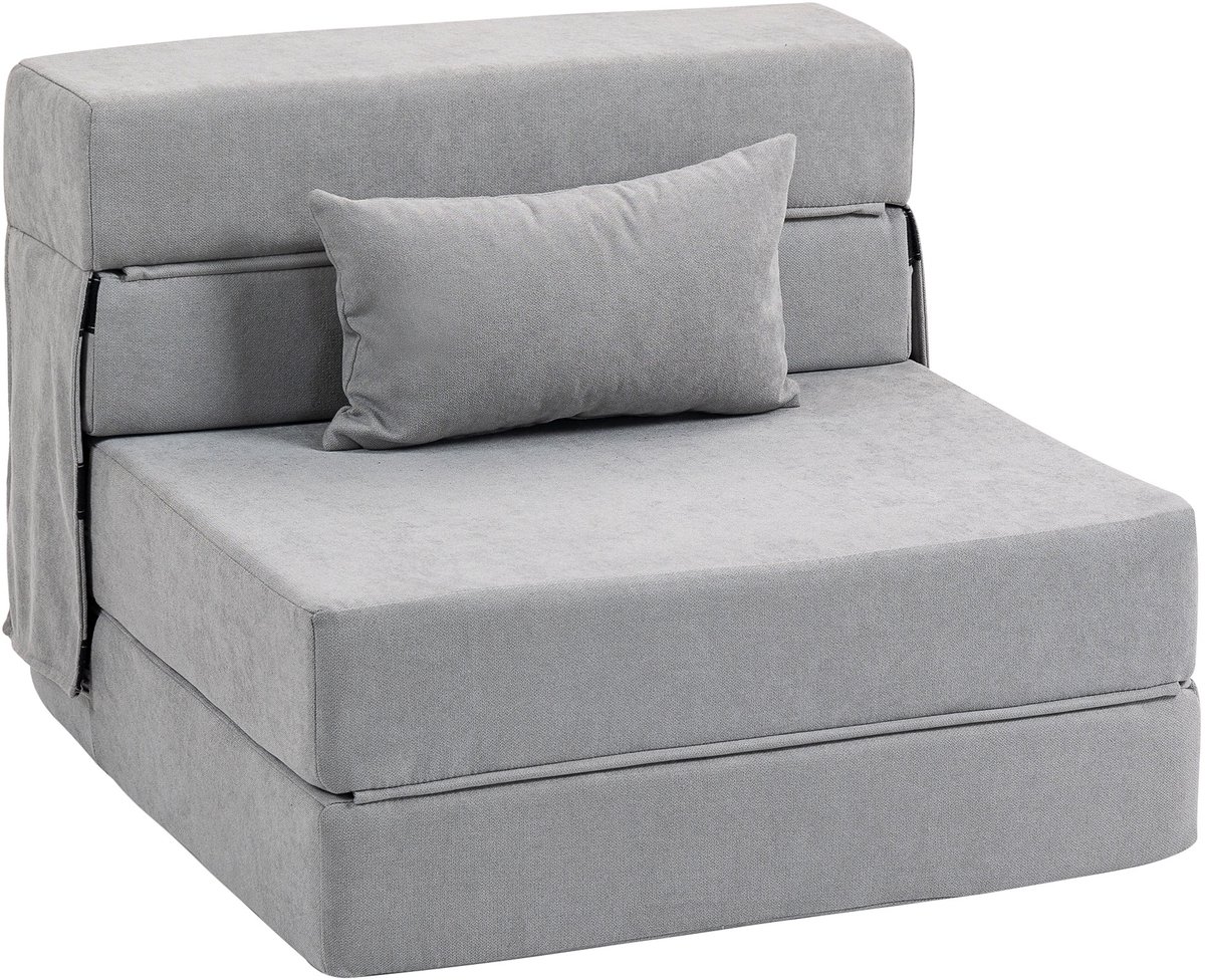 ECTEATOY® Vloerbank- gestoffeerde bank- om te bouwen tot matras- schuim-kussens-1 persoons - Zeer comfortabel - lichtgrijs