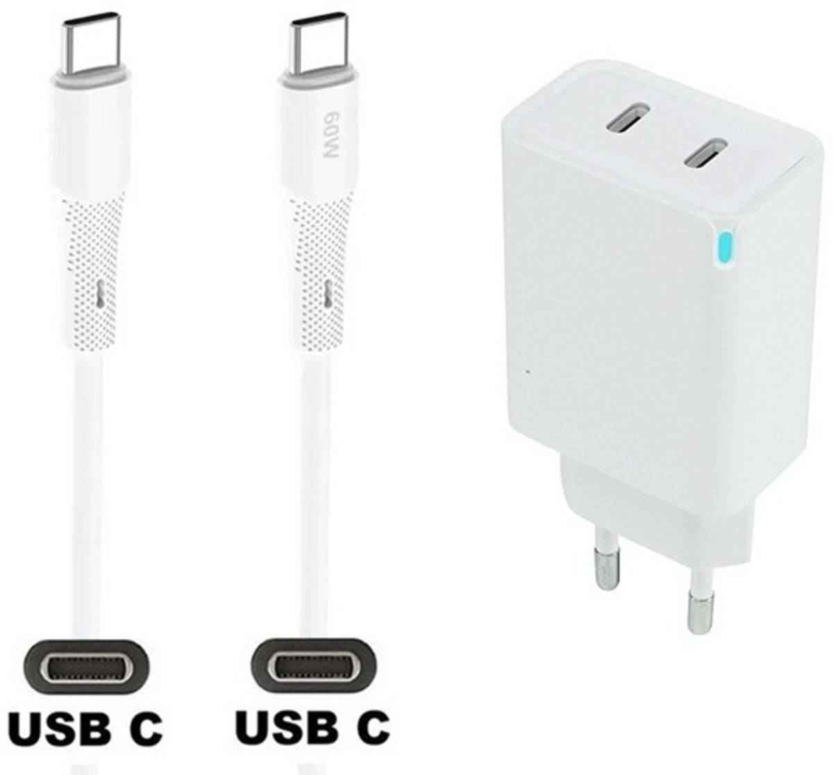 45W super snellader met 2 poorten USB C - USB C + 1,0m USB C naar C kabel. Universele PD PPS lader. Oplader adapter past op Samsung Galaxy S10, S10e, S20, S21, S22, S23, S24, S25, S26 (Edge, FE, Lite, Plus +, Ultra)