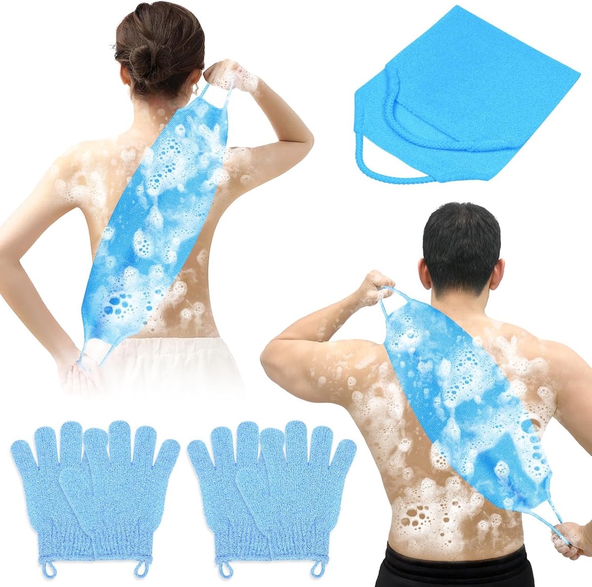 Exfoliërende Douchehandschoenen voor Lichaam, 5 Stuks Peeling Handschoenen voor Dode Huid Verwijdering en Verzorging - Blauw