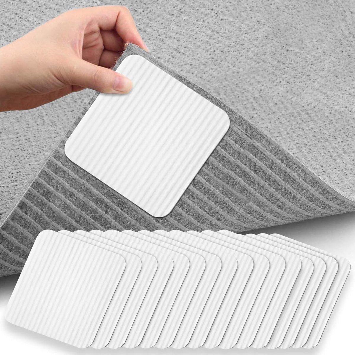 16-delige Zelfklevende Antislip Tapijt Tape - Wasbare en Herbruikbare Tapijtbeschermer voor Diverse Vloerkleden (10x10cm)
