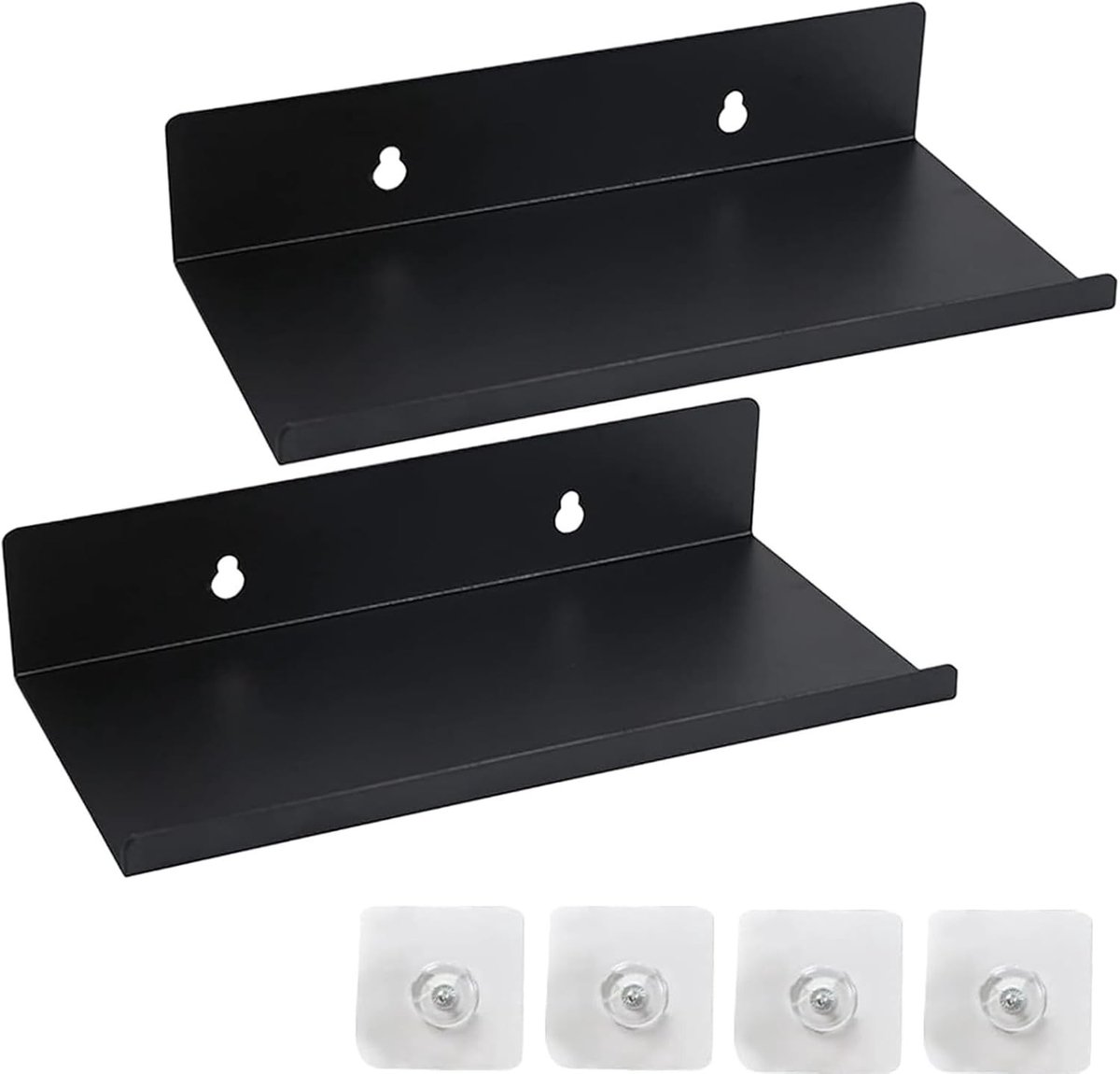 Set van 2 Zelfklevende Kleine Wandplanken, 20 x 10 x 4 cm, Geen Boren, Ideaal voor Badkamer, Keuken en Kantoor, Drijvende Mini Plank voor Thuis en Garage