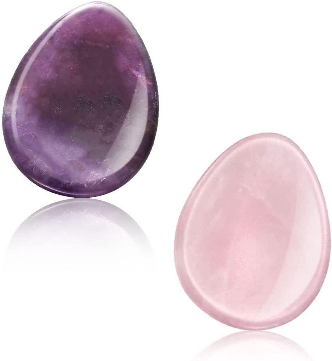 Set van 2 Worry Stones van Natuurlijke Rozenkwarts en Amethist voor Angst en Stressverlichting, Helende Kristallen voor Ontspanning en Meditatie