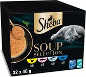 Sheba Kattenvoer - Soep Natvoer - Mix (kip, tonijn, zeevis en zalm) - 32 x 40 g - Soup Selection