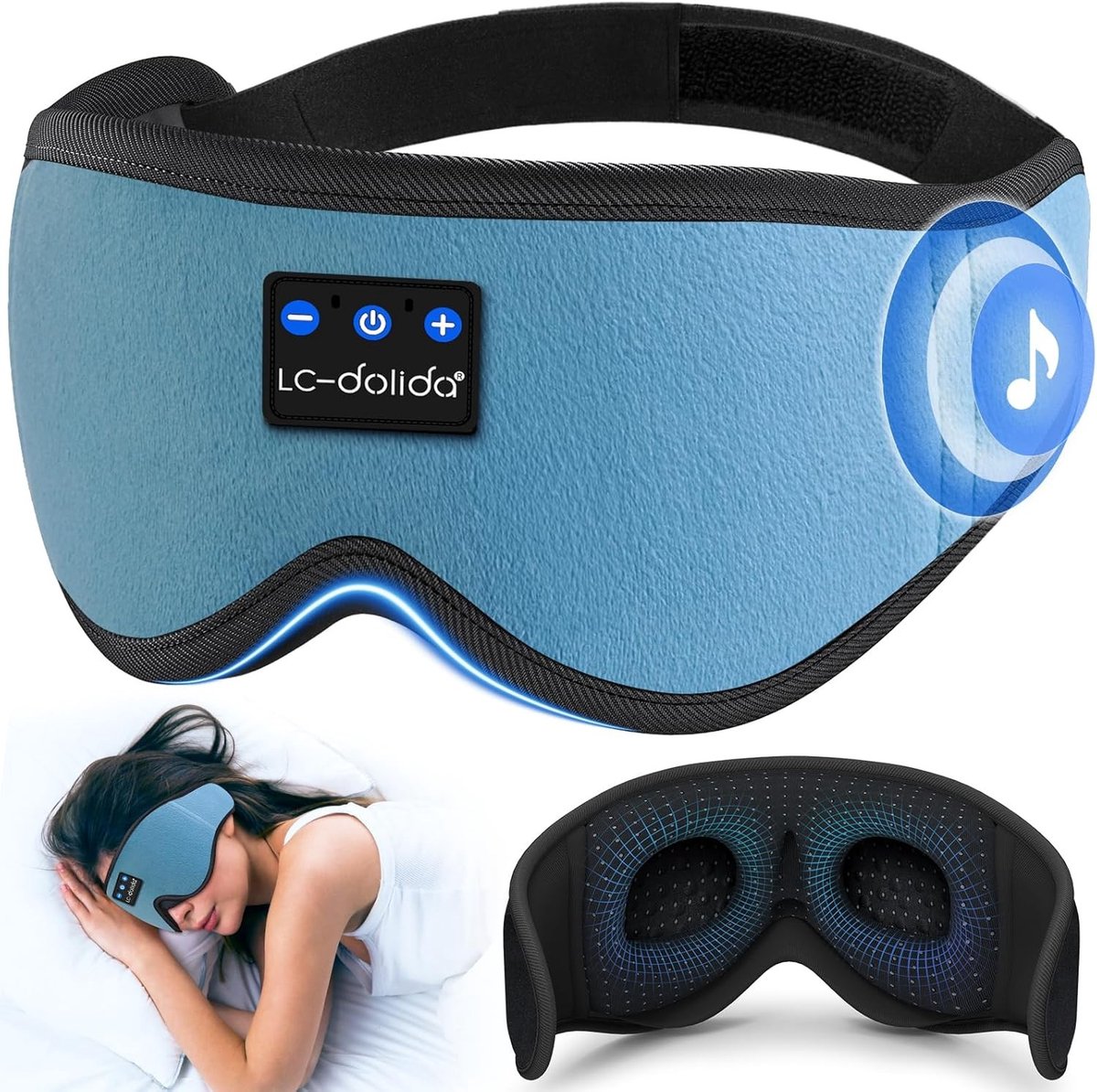 Bluetooth Slaapmasker met Hoofdtelefoon, 3D Ontwerp voor Volledige Donkerheid, Ideaal voor Reizen, Yoga en Ontspanning