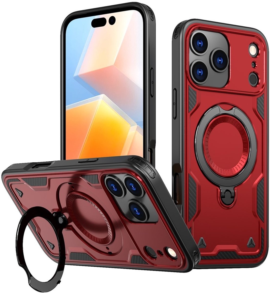 Coverup Hoesje - Geschikt voor iPhone 17 Pro Hoesje - Coverup Armor Back Cover met MagSafe Compatible Kickstand - Rood