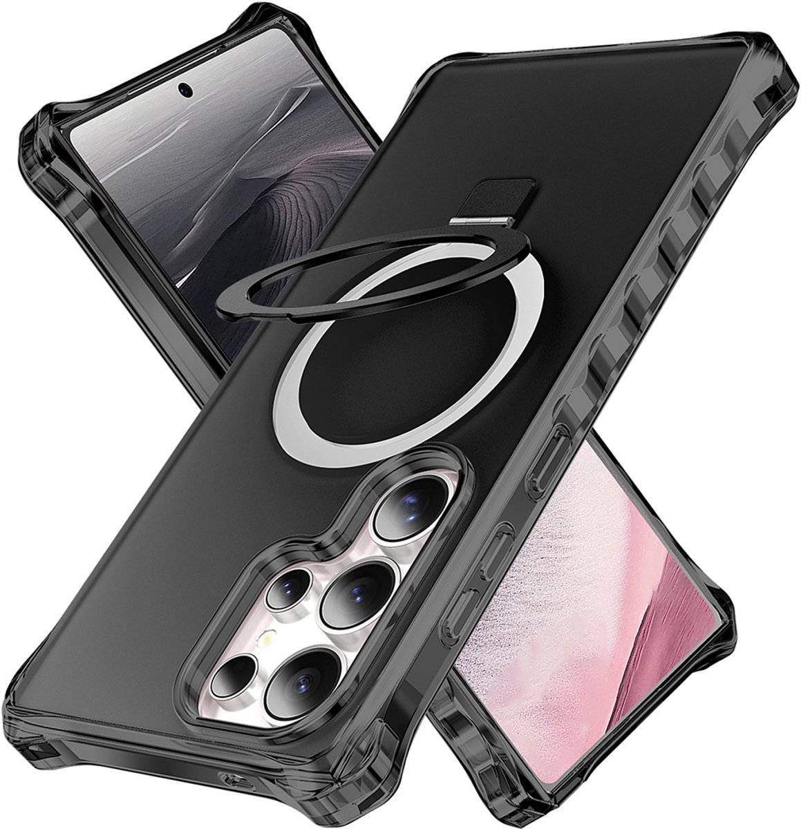 Coverup Hoesje - Geschikt voor Samsung Galaxy S24 Ultra Hoesje - Coverup ShockProof TPU Back Cover met MagSafe Compatible Ring Kickstand - Zwart