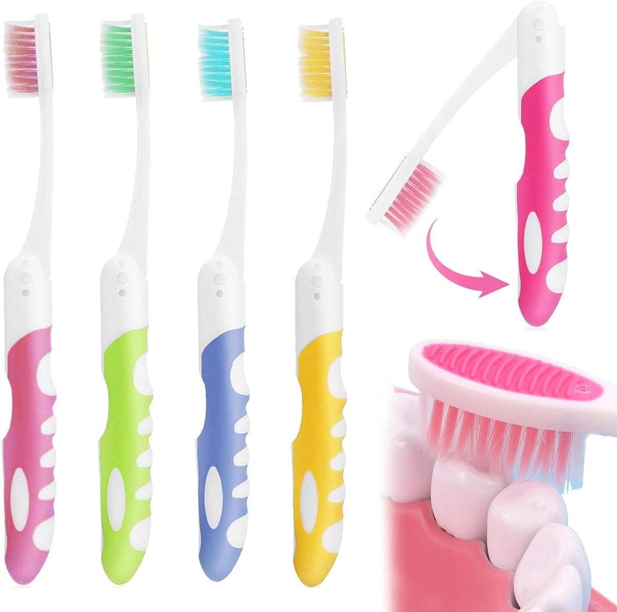 Reistandenborstels Set - Opvouwbare Borstels - Hygiënisch Op Reis - Ergonomisch Handvat - 4 Stuks - Multicolor
