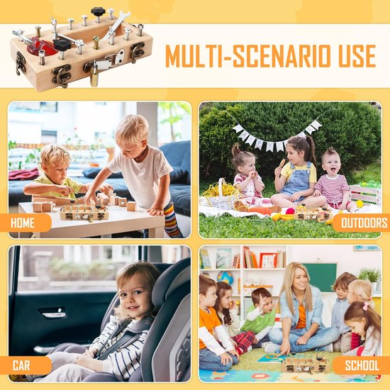 Montessori speelgoed schroeven bord set - Houten busy board - Sensorisch speelgoed - Educatief houten speelgoed voor 3 4 5 jaar - Cadeau voor jongens en meisjes — afbeelding 5