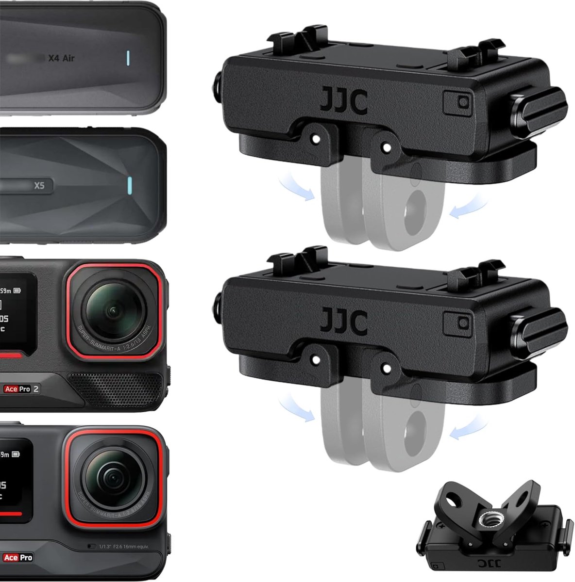 Thijox - Magnetische Mount Adapter voor Action Camera's - 2-Pack Quick Release Magneet Adapter met Opvouwbare Klauwen & 1/4" 20 UNC voor Insta 360 X5,