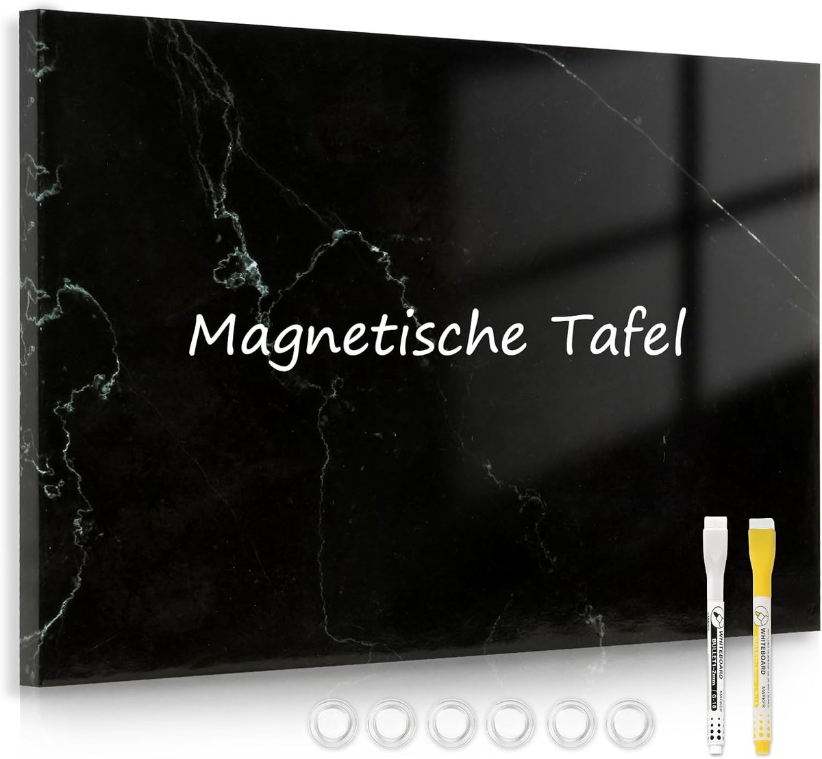 Thijox - Magnetisch Bord voor aan de Muur, Zwart Marmer Prikbord 40x60CM met 4 Magneten en 2 Pennen, Ideaal voor Thuis, Kantoor, School, Creatieve Pro
