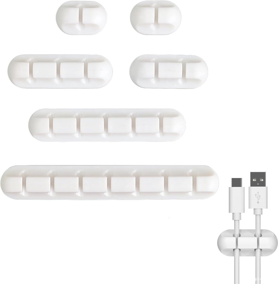 SnelShoppen - 4 x Kabelbeheer Set Wit, Zelfklevende Kabelhouders voor Bureau, Oplaadkabel Organizer, Universele Kabelbeheerder voor USB en TV Kabels