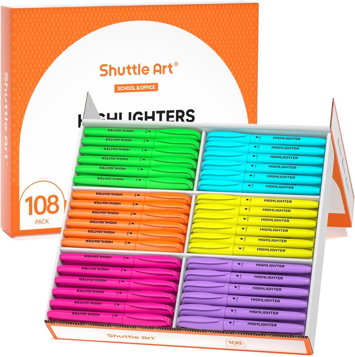 SnelShoppen - Set van 108 Markeer Stiften - Droog-Snel, Niet-Giftig, Beitelpunt, Diverse Kleuren, Ideaal voor Volwassenen en Kinderen, School en Thuis