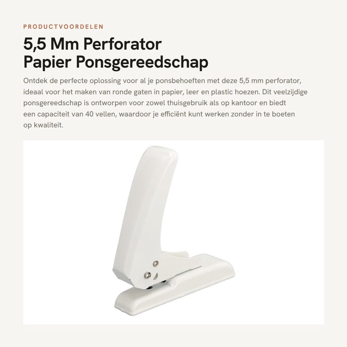 Inovra- Perforator 5,5 Mm - Antislip Papiersnippersdoos - 40 Vellen Capaciteit - Volledig Metalen Kern - Geschikt voor Papier/Karton/Leer - Ponsmachine
