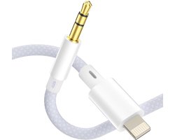 Thijox - Aux-kabel voor iPhone in de Auto - Nylon Gevlochten Aux-naar-Lightning Audiokabel - Lightning-naar-3,5 mm Hoofdtelefoonkabel - Compatibel met