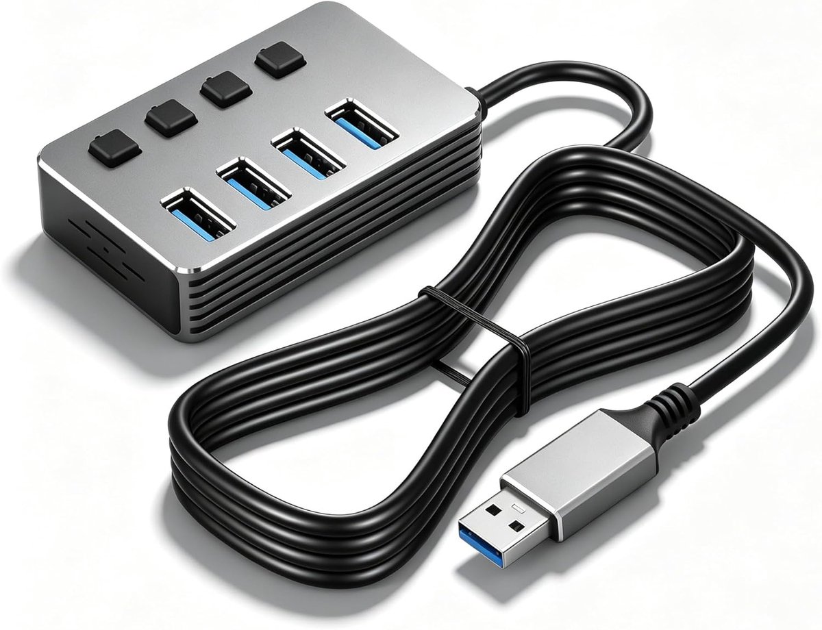 CERRXIAN 4-Port Aluminum USB Hub with 1.5m Cable, High-Speed USB 3.0 Port + 3 USB 2.0 Ports with Independent LED - ShopVlot