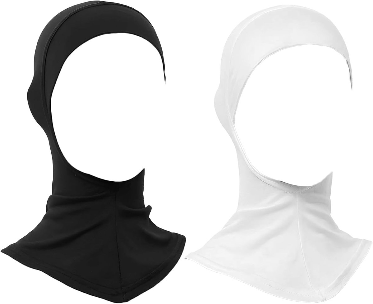 Verstelbare Hijab Cap voor Dames, 2 Stuks, Rekbare Turban met Volledige Nekbedekking, Zwart en Wit, Comfortabel en Ademend