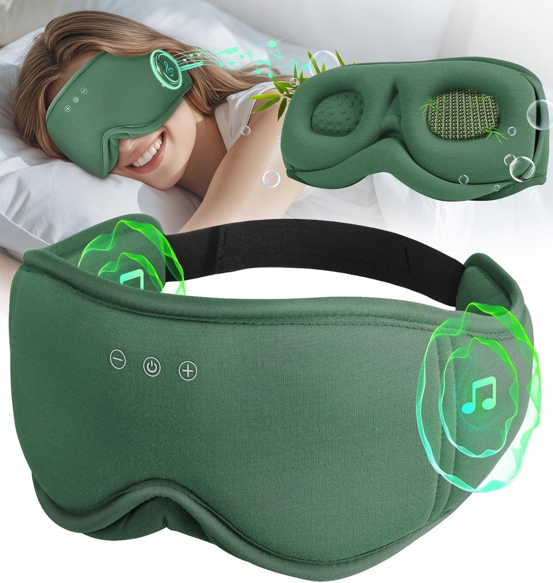 Bamboe Slaapmasker met Hoofdtelefoon en Bluetooth 5.4 | 3D Zero Pressure Oogmasker voor Perfecte Donkerte, Ideaal voor Slaap, Reizen en Kantoor Naps