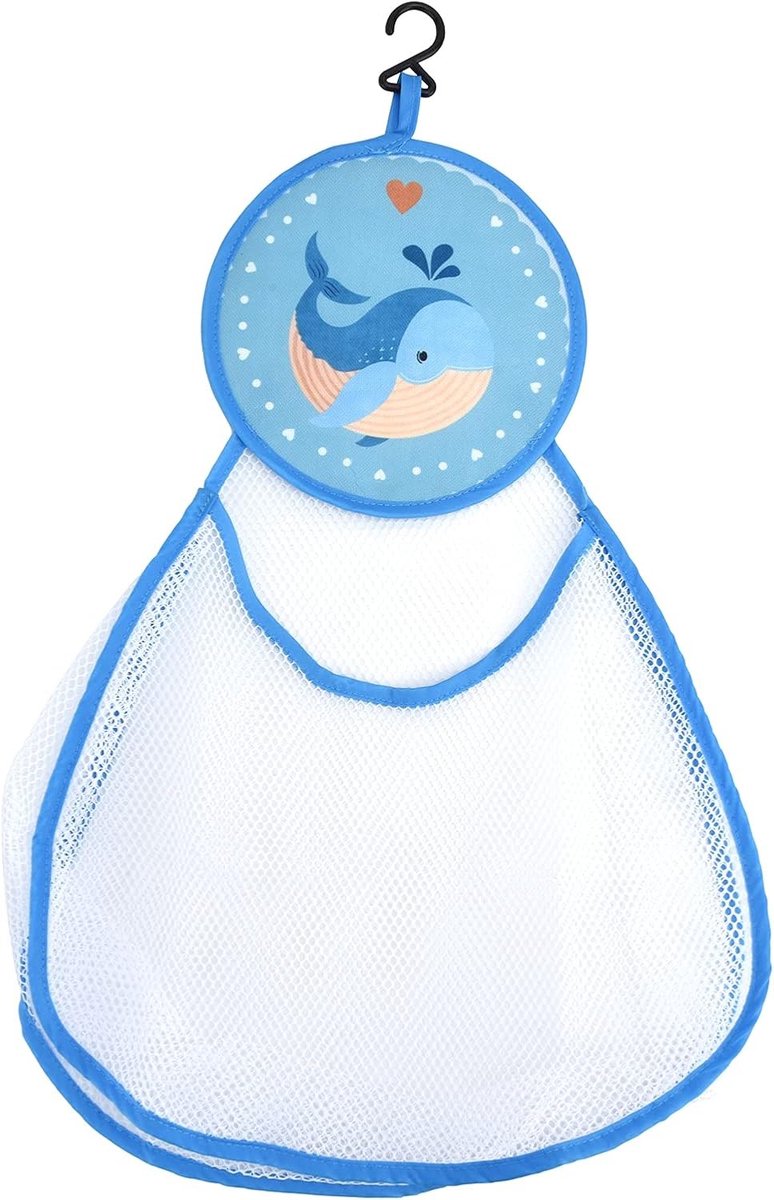 Hangende badopbergtas voor babybadje in schattig cartoonpatroon, extra capaciteit en sneldrogend net.