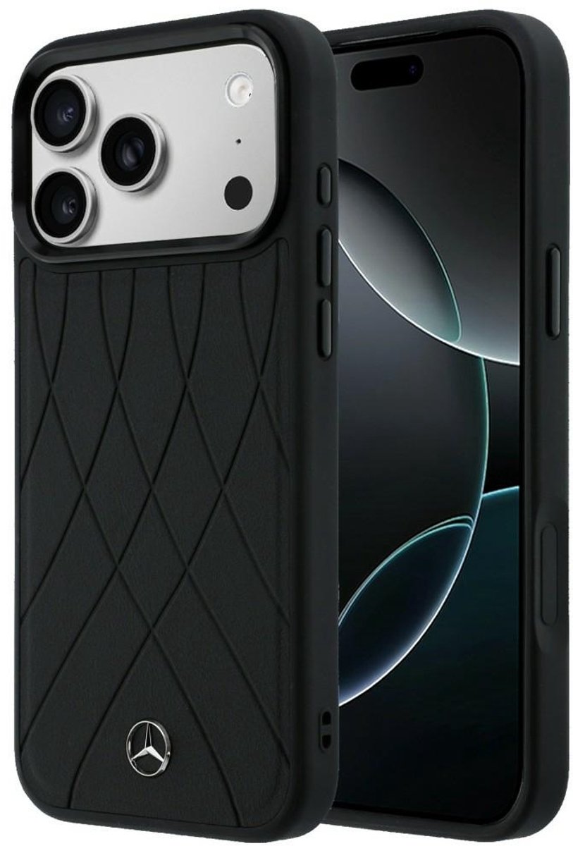 Mercedes Leather with Crossed Lines MagSafe Hoesje voor iPhone 17 Pro Max Zwart