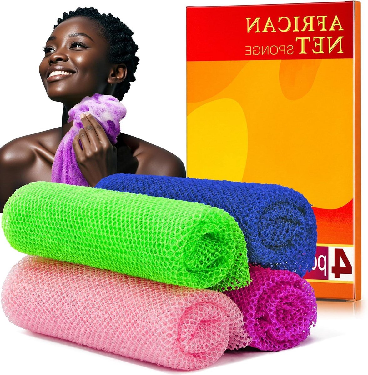 Bad spons set - Netspons body - Huid reinigen - Diepe exfoliatie - 4 stuks - Multicolor