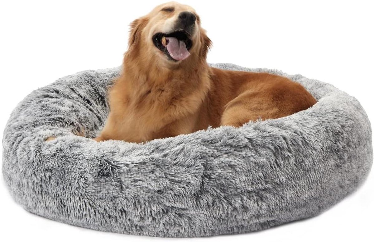Hondenbed - Huisdier Mand - Rustig Slapen - Verhoogde Rand - 91 cm Doorsnede - Donkergrijs