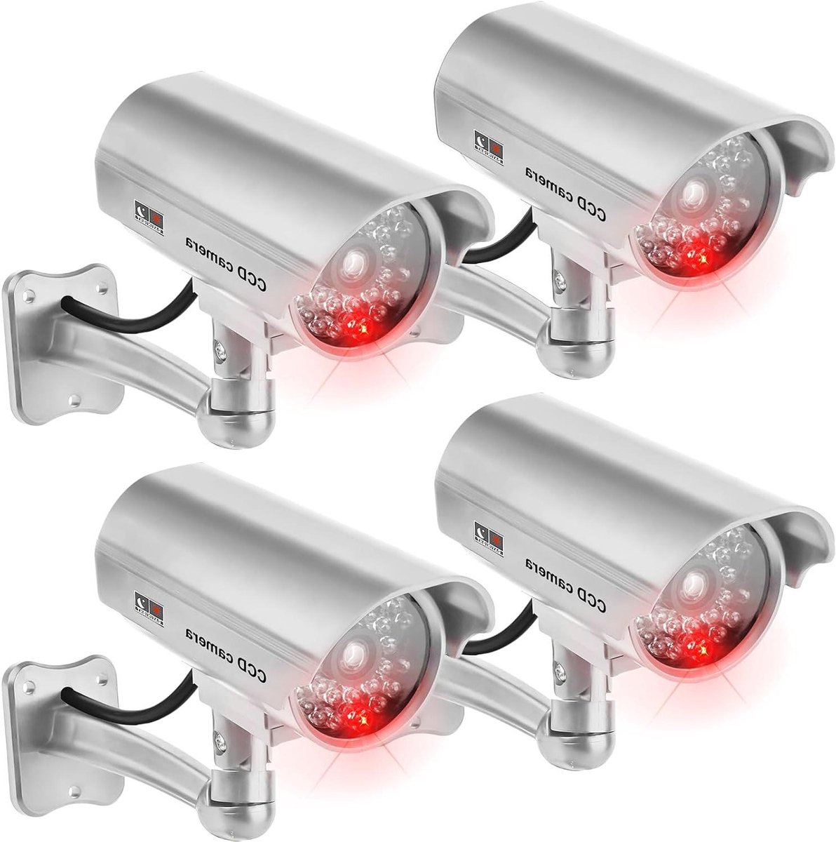 Nep Camera - Schijn Beveiliging - Diefstal Afschrikken - Knipperend LED - 4 Stuks - Zilver