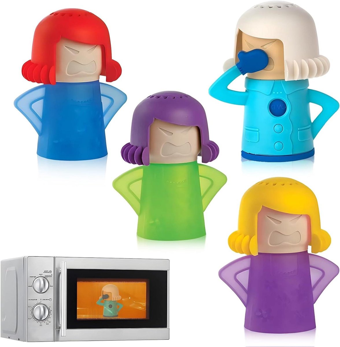 Stoomreiniger Set - Keuken Reiniger - Magnetron Ontvetten - Schattig Ontwerp - 4 Stuks - Blauw Paars Groen