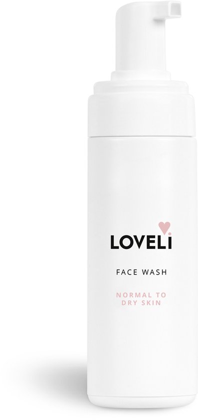 Witte fles Loveli gezichtsreiniger met een hartje, voor normale tot droge huid.