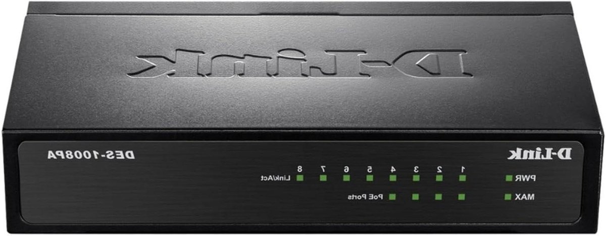 Netwerk Switch - Ethernet Hub - Bekabeld Netwerk - 4 PoE Poorten - 8 Poorten - Metaal