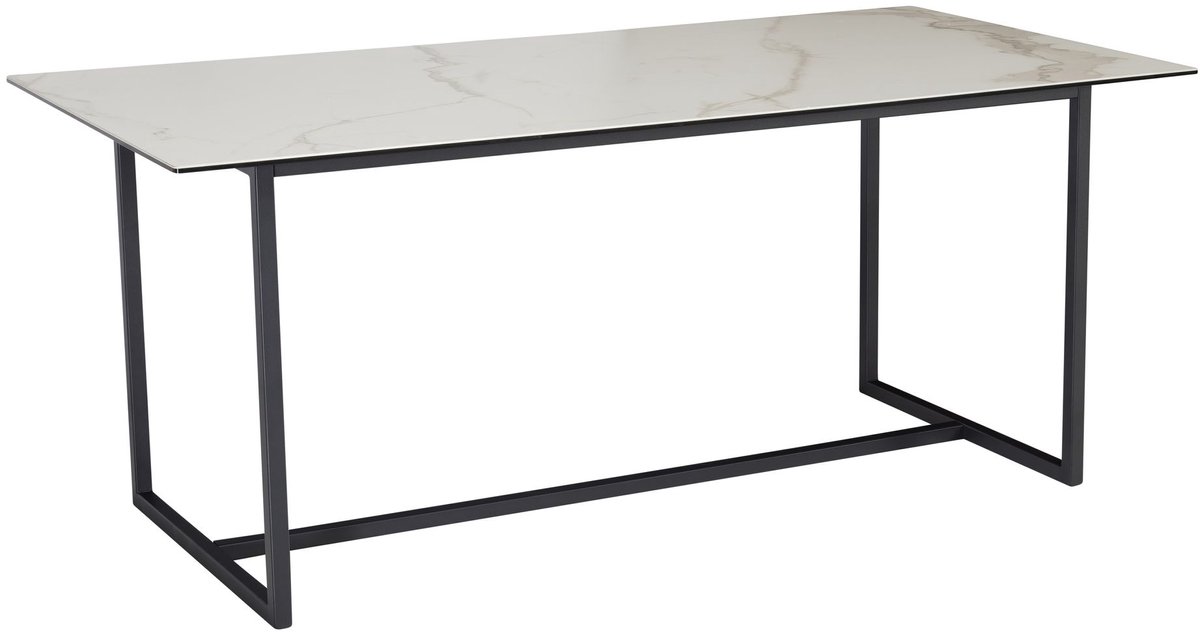 Eetkamertafel 180x90x76 cm Glaskeramiek Eettafel Wit Marmeren Look, Keukentafel Groot, Glazen Tafel Rechthoekig, Eettafel Eetkamer met Metalen Poten