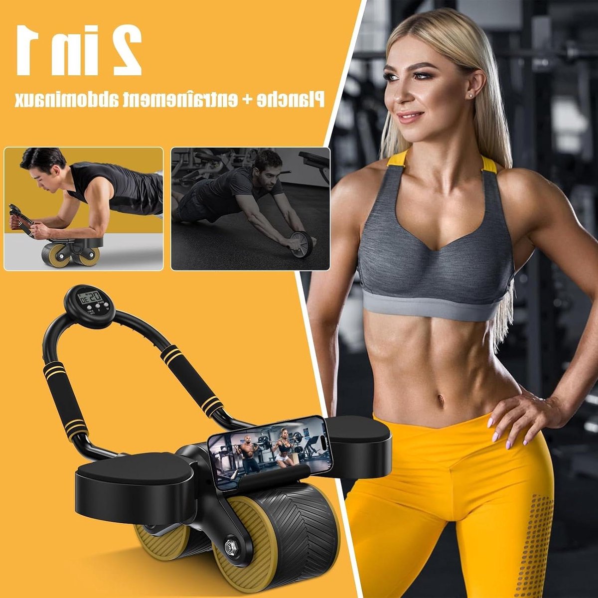 Buikspierroller - Fitness apparaat - Thuis sporten - Automatische terugrolfunctie - 42 cm - Zwart