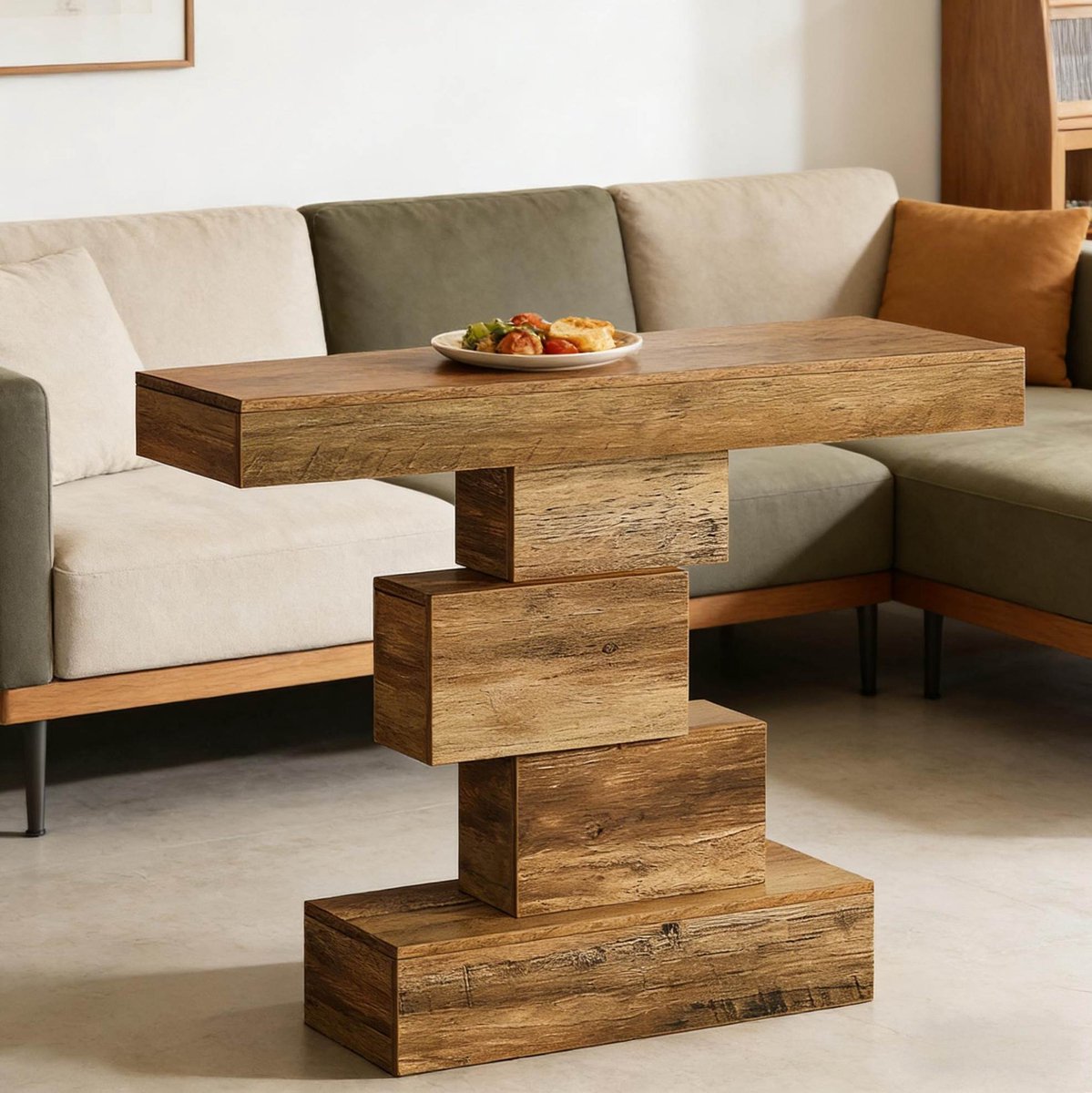 MIVRAY Sidetable - Geometrisch Consoleontwerp Voor Hal En Woonkamer - Houtlook Met Stabiele Constructie - Lichtbruin - 108x30x80 Cm