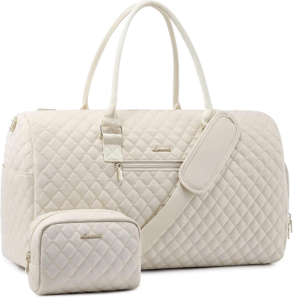Thijox - Dames Reistas Sporttas Weekendtas Waterdicht met Schoenenvak en Nat Vak, Beige Handbagagetas voor Vliegreizen incl. Toilettas