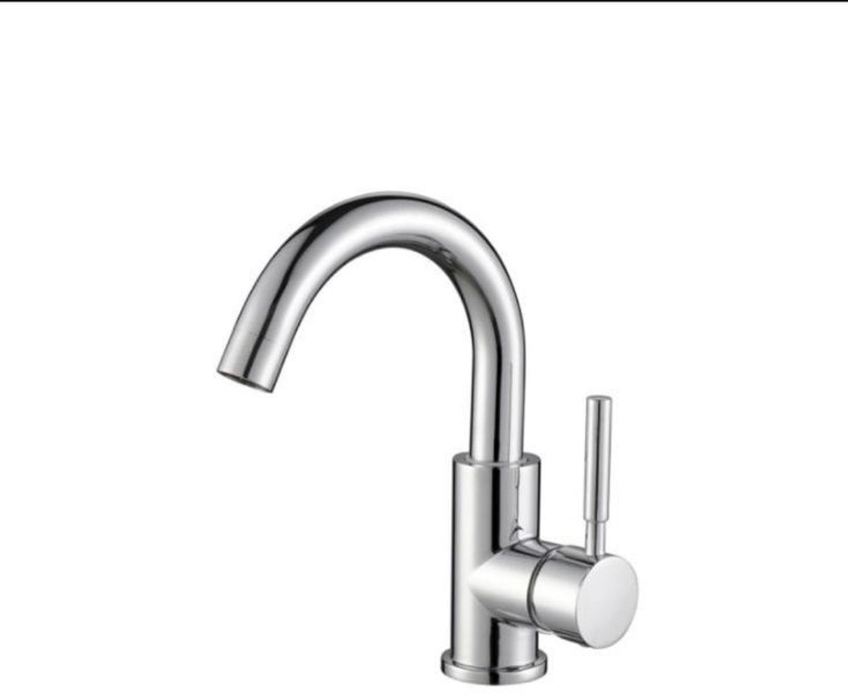 ZIMMER Wastafelkraan AXIA Chroom – Gebogen Uitloop – Koud & Warm Water – Massief Messing – Keramisch Binnenwerk