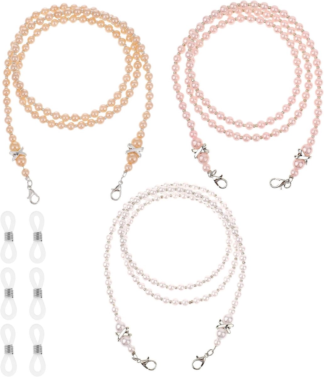Thijox - 3 Stuks Parel Lenzenvloeistof Ketting voor Vrouwen - Stijlvolle Kralen Zonnebril Houders - Rond Hals Faux Parel Oogglas Kettingen voor Lezen
