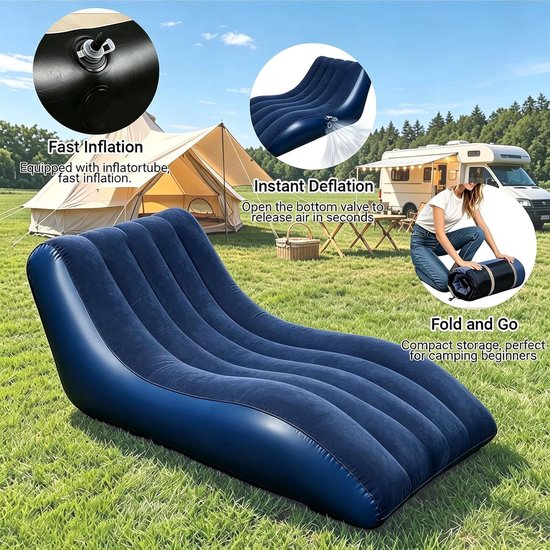 Thijox - Opblaasbare Bank - Waterdichte Luchtbank met Gevlokt Oppervlak - Draagbare Opblaasbare Ligstoel voor Camping, Strand en Outdoor - Inclusief L — afbeelding 3