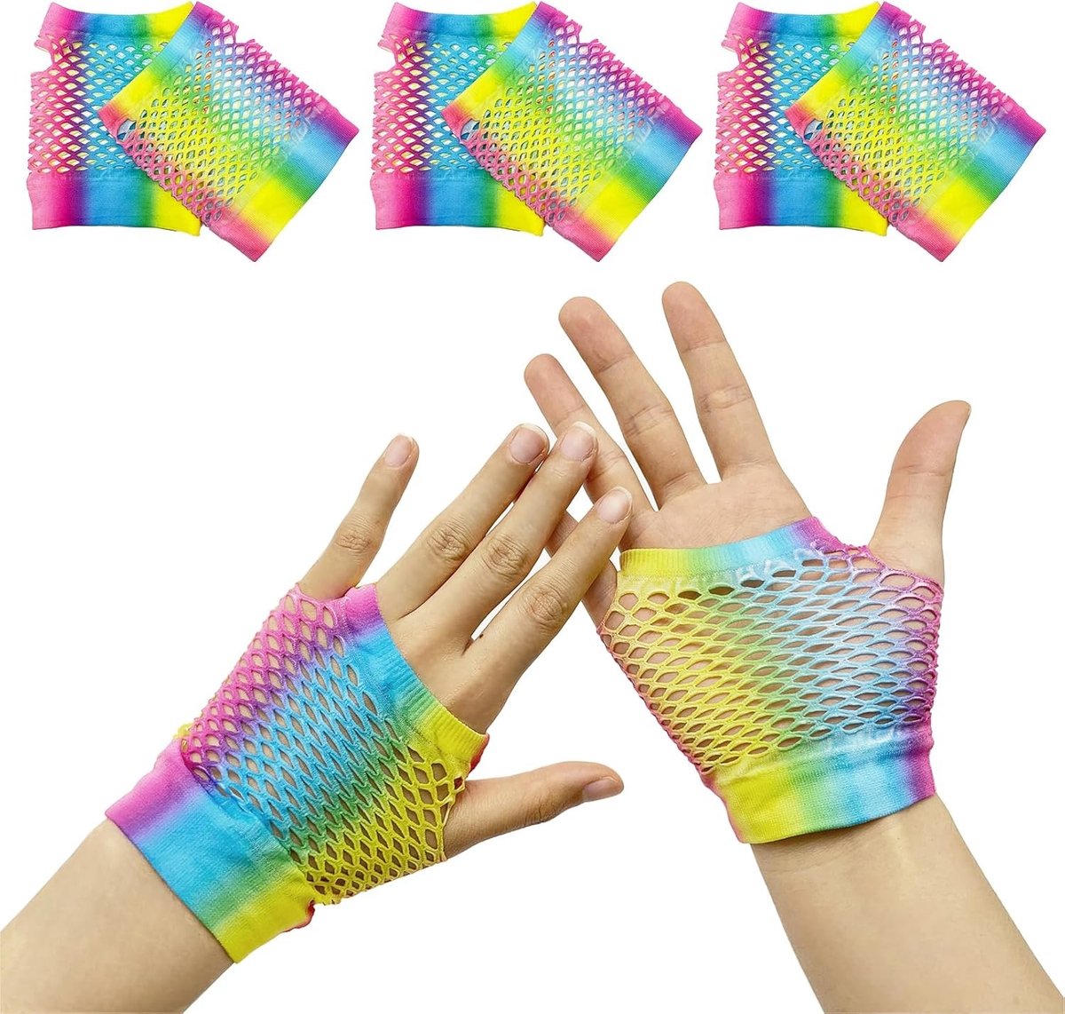 Kleurrijke Vingerloze Handschoenen voor Dames en Meisjes in Gothic Rock Stijl - Retro 80s Net Handschoenen voor Feestjes en Kostuums