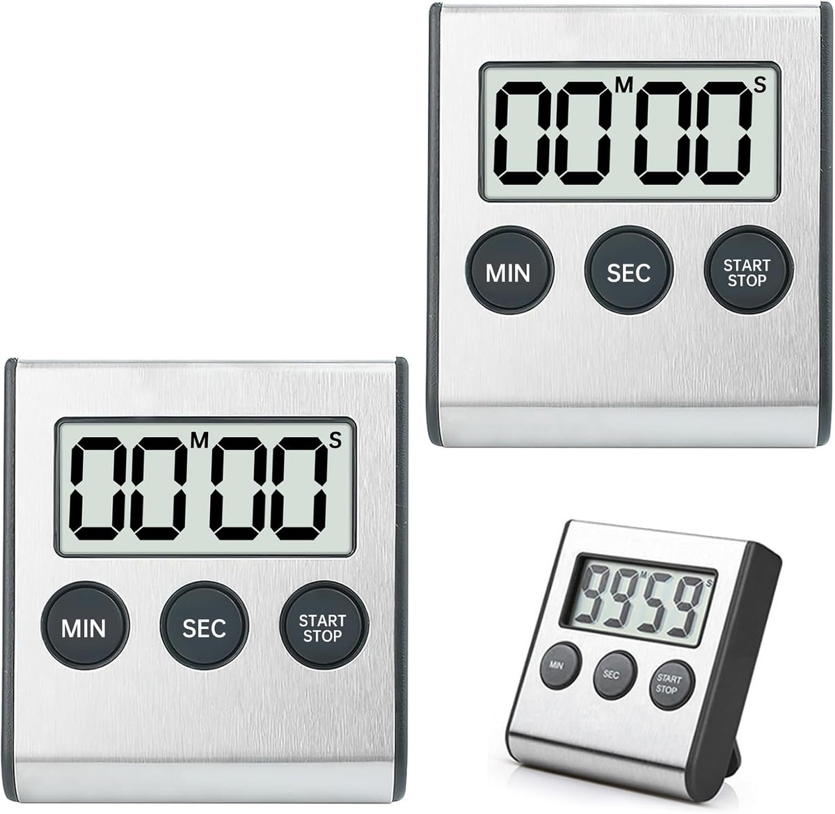 Thijox - 2 Digitale Keukentimers met Luid Alarm, Magnetische Stand, Aftellen en Positieve Tijdmeting, Geschikt voor Koken, Leren, Sport, 99 Min.