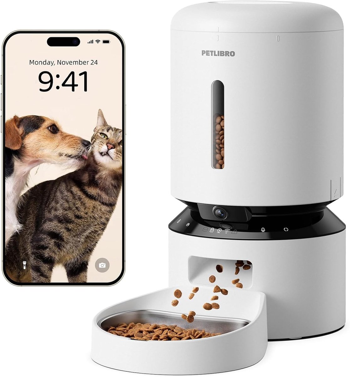 Automatische Kattenvoeder met 1080P Camera - 5L Voederbak met 5G en 2.4G WiFi, APP en Laag Voedsel Sensor voor Huisdieren