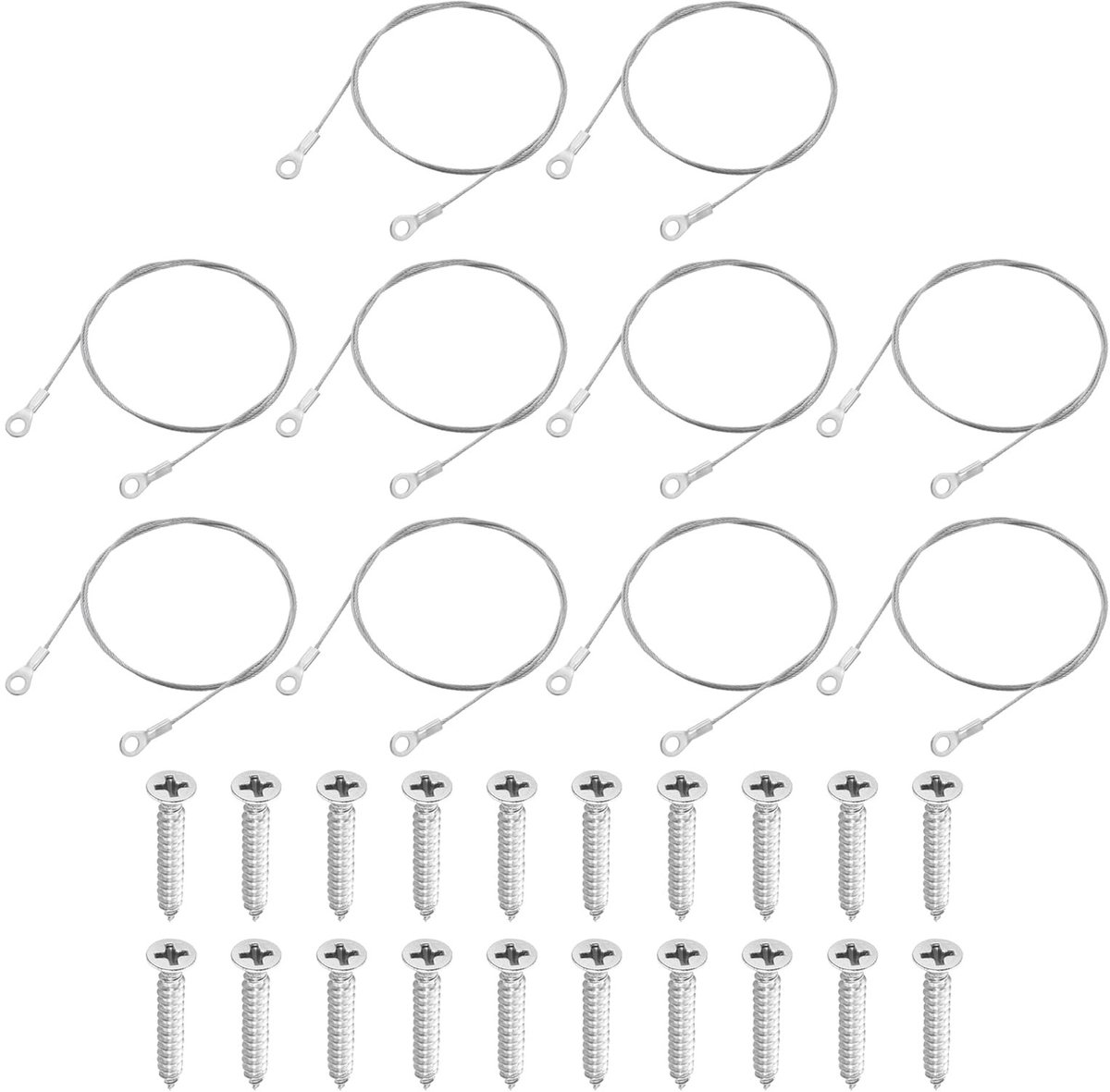 Dailygoods - Draadkabelset - 10 Stuks Roestvrij Staal - Corrosiebestendig - 80cm x 1.5mm - Zelftappende Schroeven - Geschikt voor Binnenruimtes