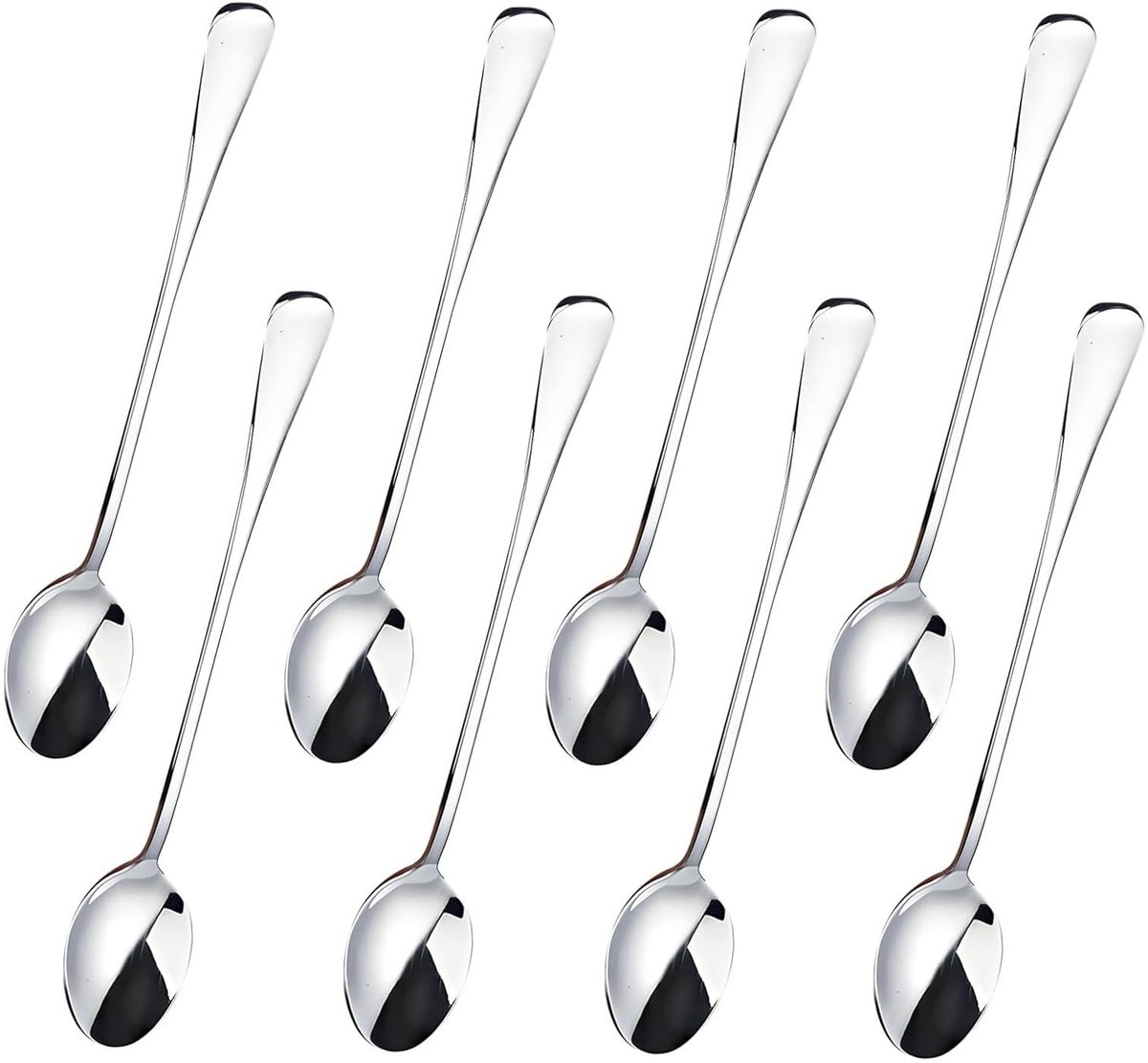 Dailygoods- Latte Macchiato-Lepels 19,6 cm - Set van 8 - Roestvrij Staal - Lange Lepels - Ideaal voor Hoge Glazen - Voedselveilig