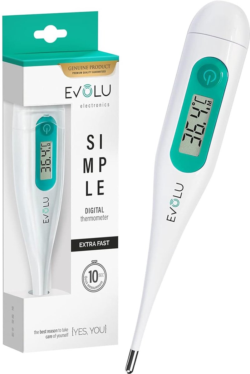Thijox - Evolu Waterdichte Digitale Thermometer - Snelle Temperatuurmeting in Mond, Rectaal of Onder de Oksel - 10 Seconden - Hoge Precisie van 0,1°C